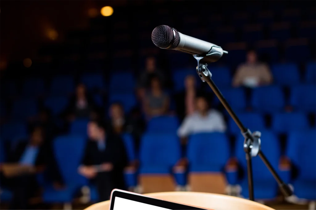 Close Up of a Microphone at GlobalMeet Hybrid Conference