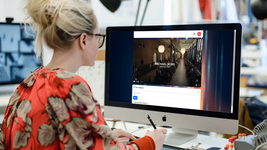 image of a retail customer watching a virtual product launch hosted on globalmeet